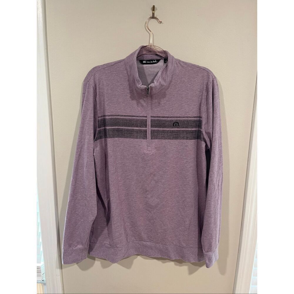 Travis Mathew Purple Striped 1/4 Zip Sweatshirt Men's Large